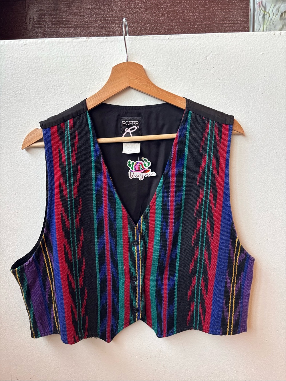 90sRoper Multicolor Striped V-Neck Women's Vest - Black/Red/Green/Blue